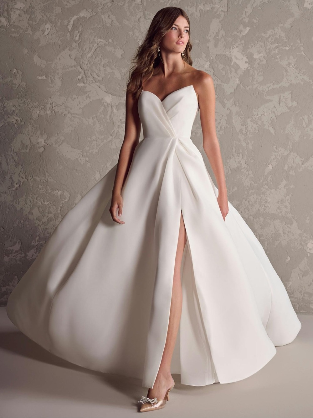 Maggie Sottero Strapless A-Line Satin Wedding Dress in White